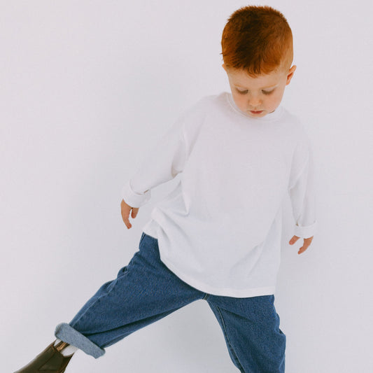 White Long Sleeve Boxy Tee - PREORDER